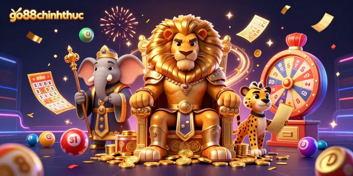Engage with thrilling lottery action at go88chinhthuc, illustrated in a vibrant 3D casino scene.