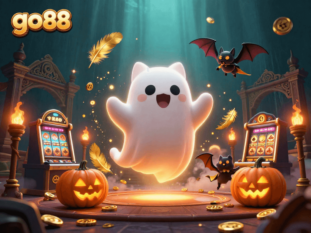Join the fun at go 88 while exploring a haunted casino with ghostly characters and glowing tokens.