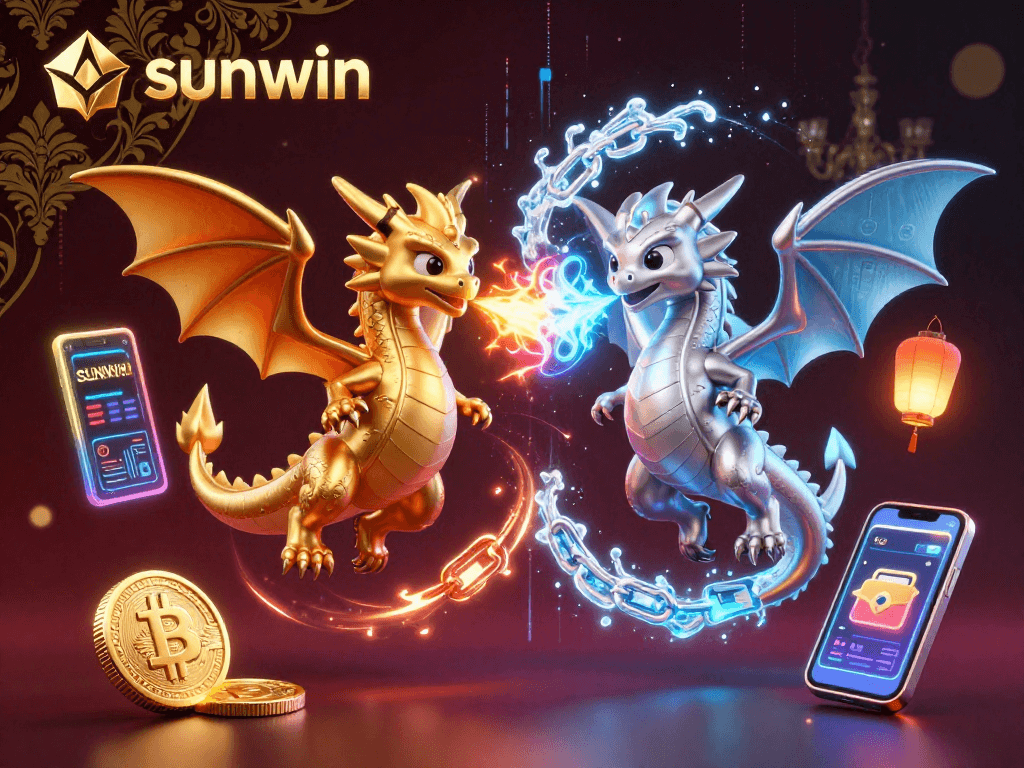 Experience the thrilling sunwin adventure with dynamic dragons and crypto elements in 3D casino art!