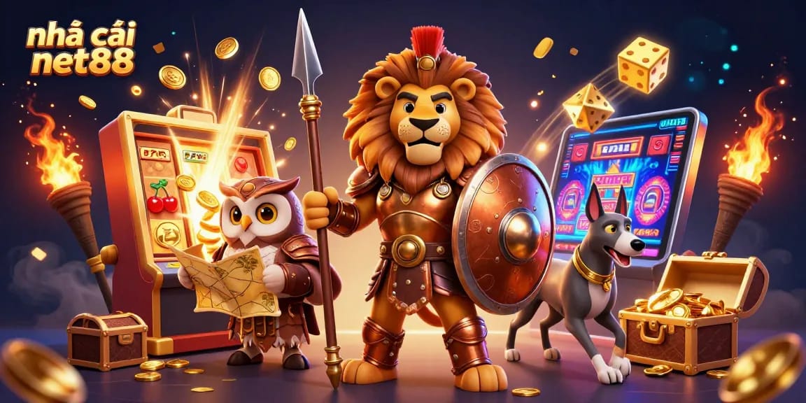 Experience the excitement of nhà cái net88 with a vibrant 3D casino scene featuring dynamic characters and enchanting elements.