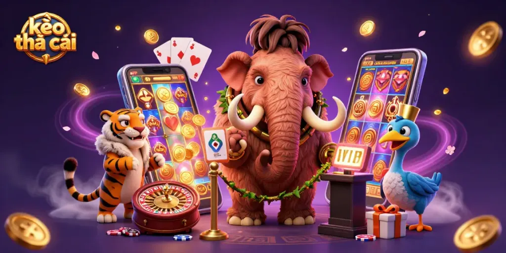 Experience kèo nhà cái gaming excitement with lively characters and dynamic casino elements.