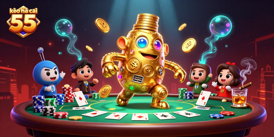Engage with kèo nhà cái 55 through this vibrant casino scene filled with poker elements.