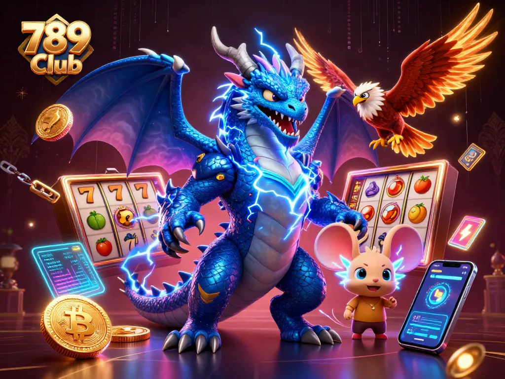 Experience excitement at 789 Club with thrilling slots and rich digital elements in a vibrant 3D scene.