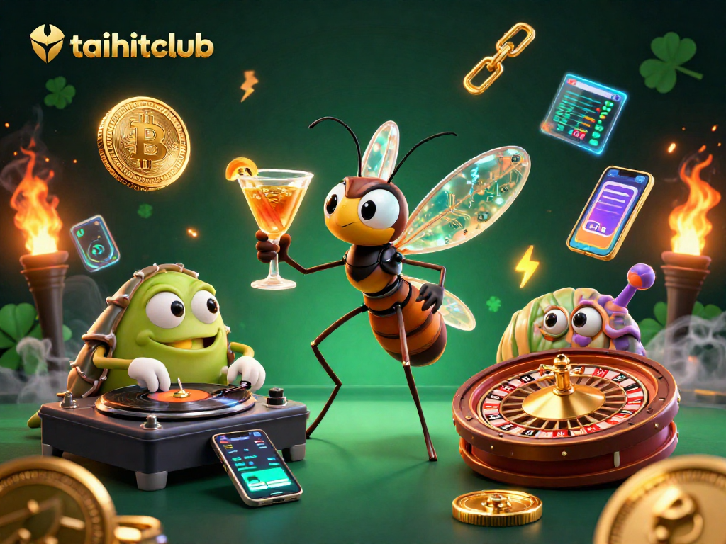 Engage in thrilling gameplay at taihitclub with vibrant casino characters and crypto elements.