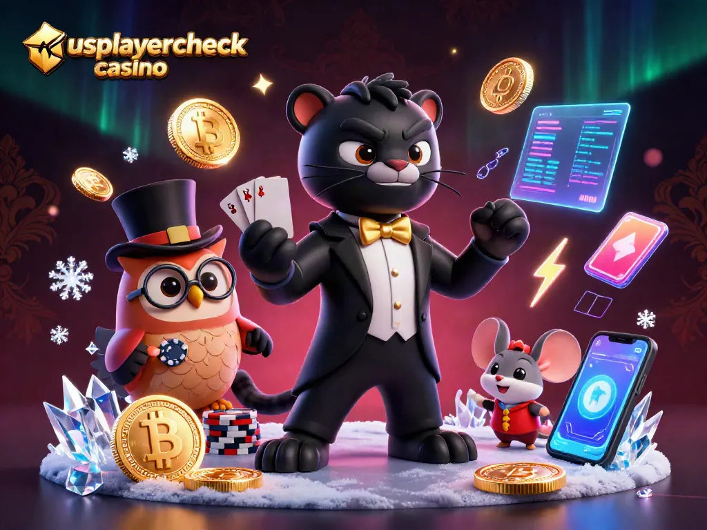 Play at usplayercheck casino with this vibrant 3D scene featuring a stylish black panther and cartoon characters