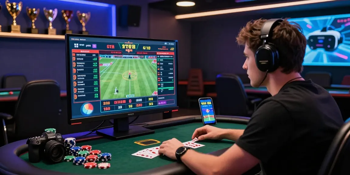 Engaging in login situs m88 with live betting platform and gaming accessories in a modern lounge setting.