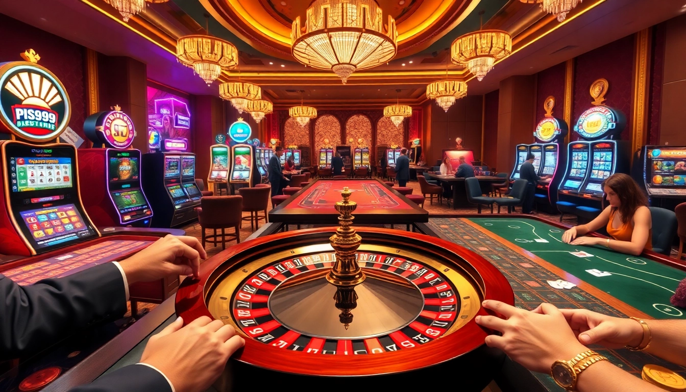 Experience the excitement of casino gaming at PS 99 with lively tables and slot machines.