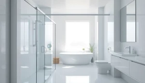 Enhance your bathroom with stylish shower doors sliding smoothly, featuring polished glass aesthetics.
