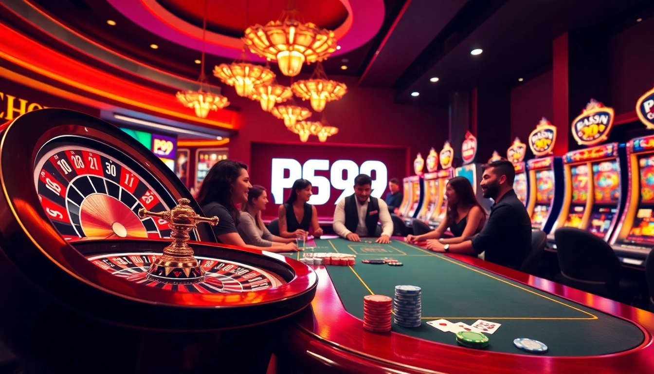 Experience the excitement of PS99 with players enjoying poker at a vibrant casino.