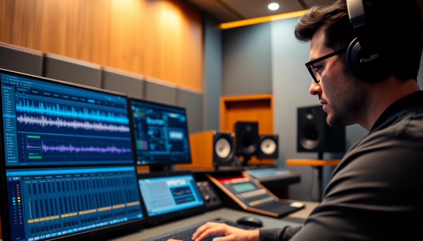 Creating online mastering using advanced audio technology in a professional studio.