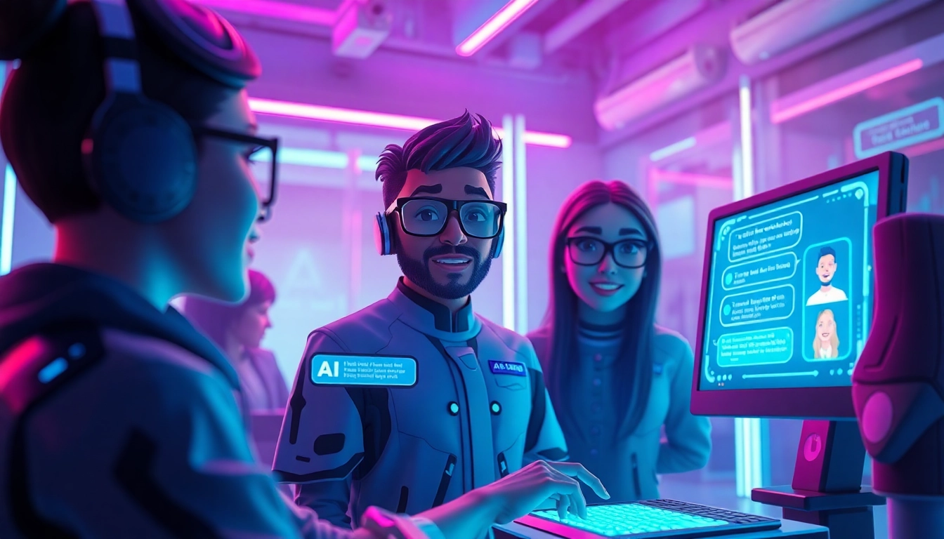 Engage with crush on ai in a vibrant virtual chat space showcasing interactive character avatars.