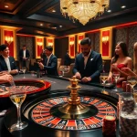 Players engaging in thrilling games at PS99's luxurious casino, surrounded by roulette and poker chips.