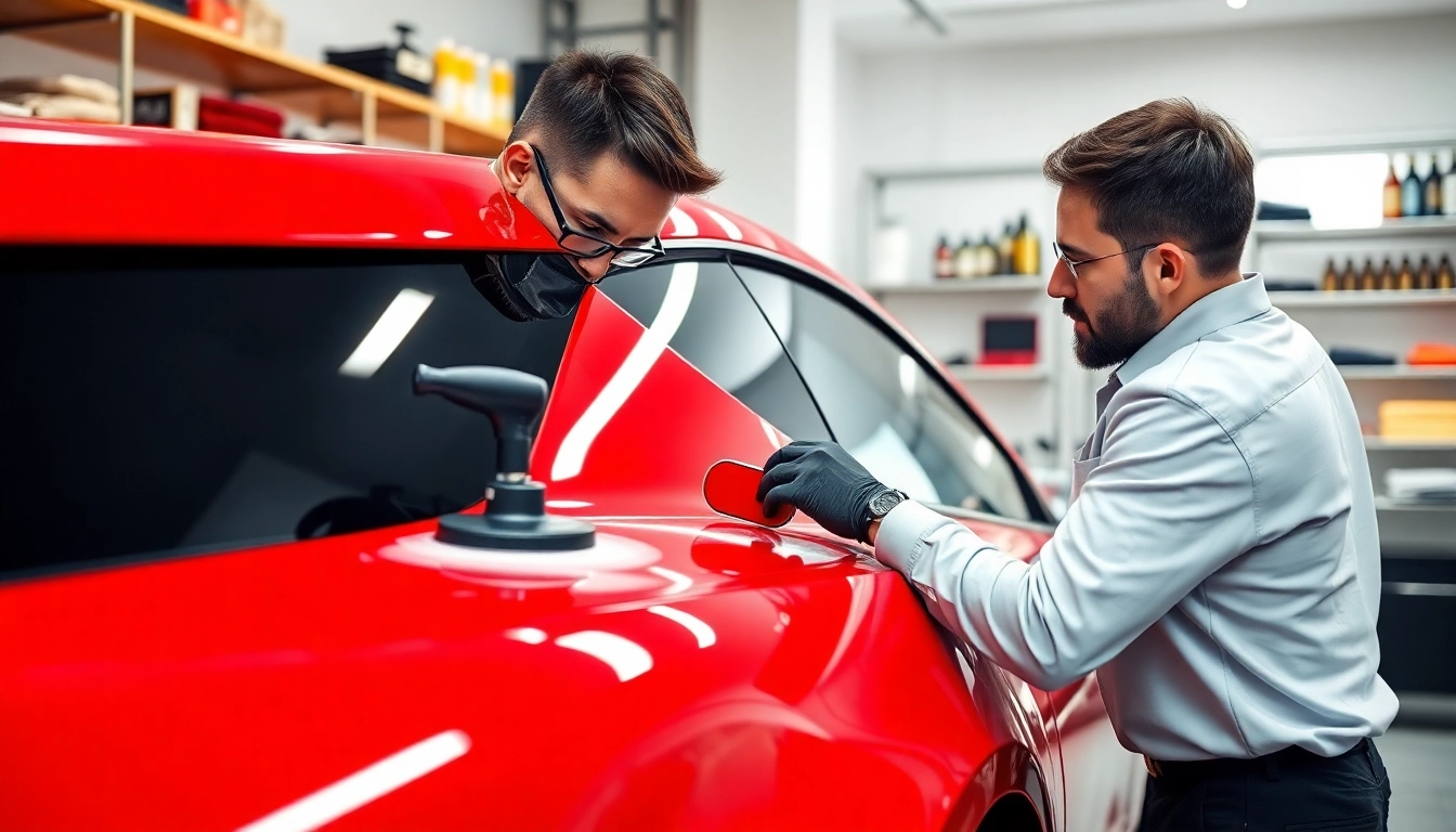 Auto detailing Cleveland TN in action with a professional cleaning a vibrant sports car.