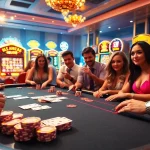 Exciting scene at pg88 casino with players enjoying poker and vibrant slot machines.