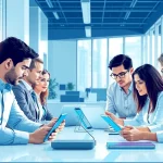 Engaging professionals discussing Registration and certification in Federal databases in a modern office environment.