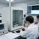 CE marking compliance testing in a high-tech EMC lab with technicians conducting tests.