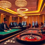 Engaging scene of players enjoying various games at NK88 casino with vibrant tables and professional croupiers.