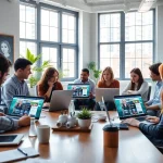 Dynamic team collaboration in a modern NYC office for website design NYC.