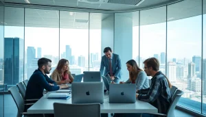 Engaged professionals from msp companies near me collaborating in a modern office setting.