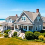 Cape Cod homes showcasing classic architecture amidst a serene seaside landscape.