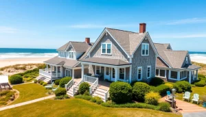 Cape Cod homes showcasing classic architecture amidst a serene seaside landscape.