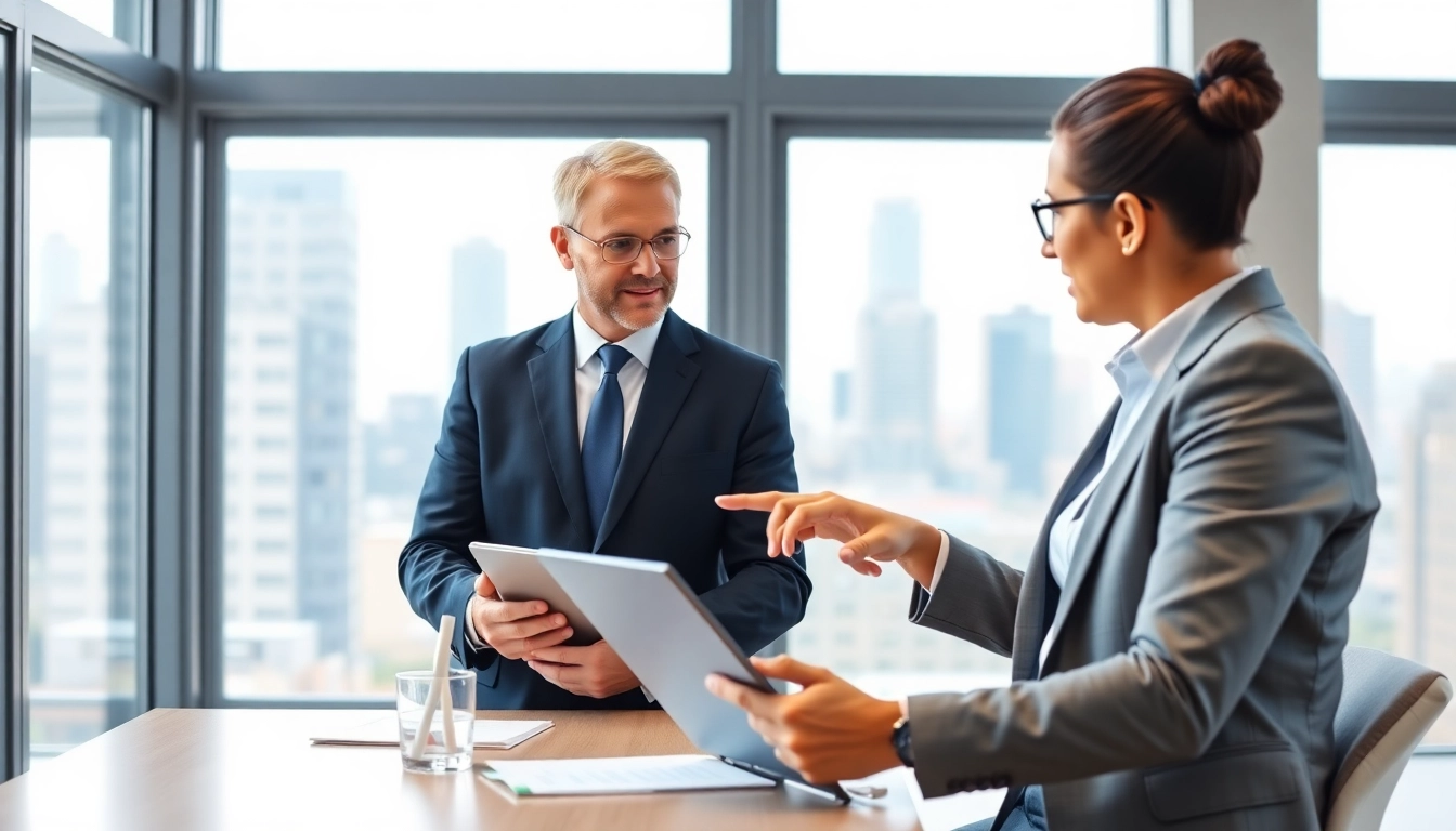 A lawyer collaborates with an Seo company for lawyers in a modern office setting.