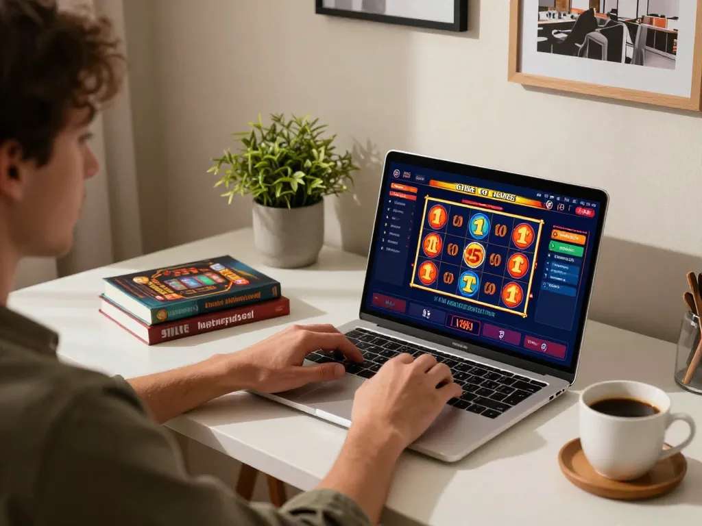 Player engaging with LV88 online casino on a laptop in a cozy home setting.