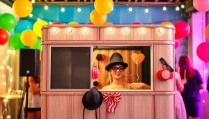 Guests enjoy a fun photo booth rental experience at a lively event.