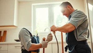 Whole house repiping services St Petersburg FL performed by a professional plumber in a modern kitchen.