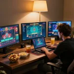 Engaging in a live dealer game at ko66 online casino with a cozy setup