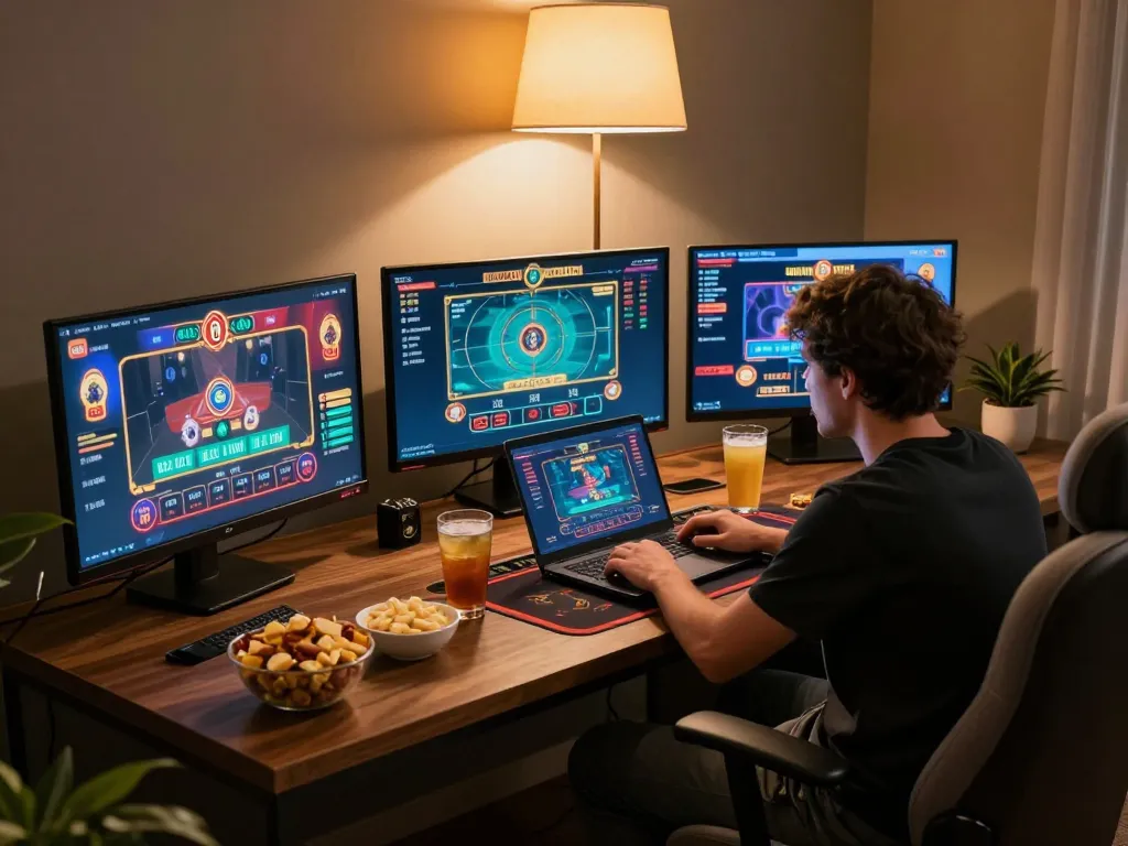 Engaging in a live dealer game at ko66 online casino with a cozy setup