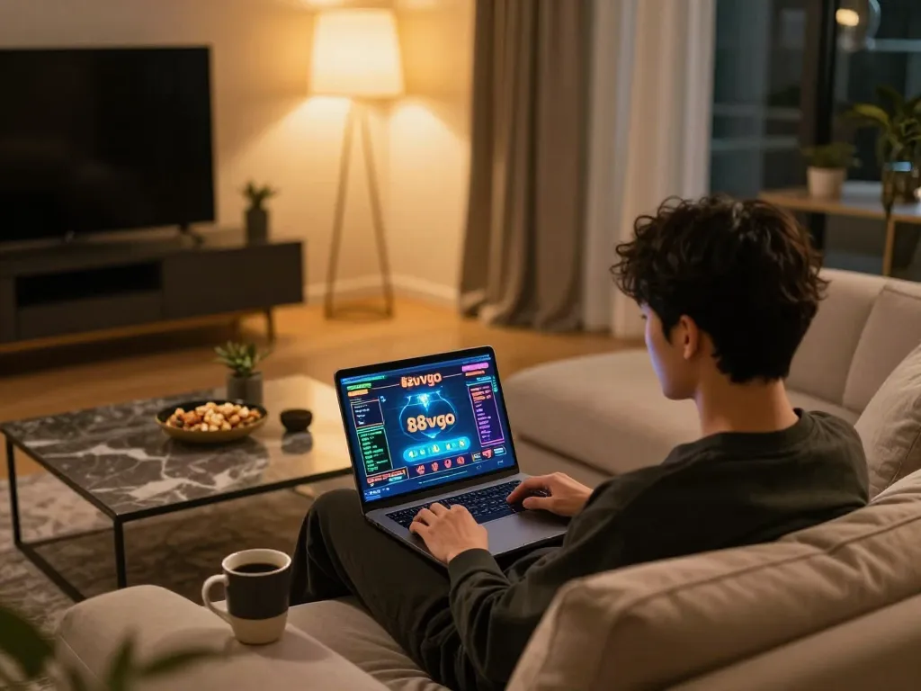 Engaging user playing on 88vvgo online platform from home, showcasing exciting gaming interface