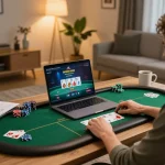 uu88 player engaging in online poker game with strategy notes nearby
