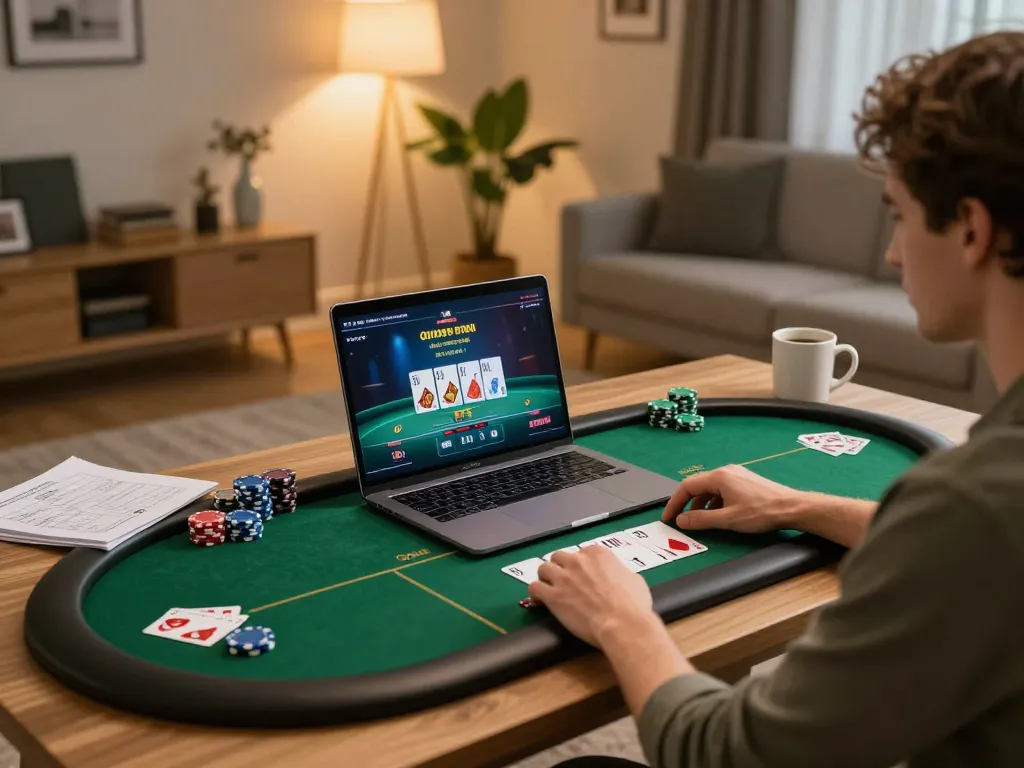 uu88 player engaging in online poker game with strategy notes nearby