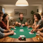 Teman-teman menikmati malam poker Mix Parlay, suasana yang hidup dipenuhi dengan kegembiraan dan permainan strategis.