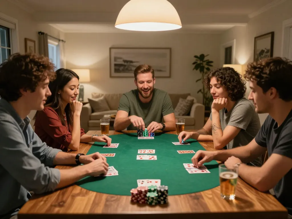 Teman-teman menikmati malam poker Mix Parlay, suasana yang hidup dipenuhi dengan kegembiraan dan permainan strategis.