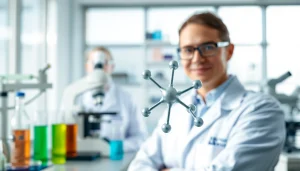 Analyze the molecular structure of Retatrutide in a vibrant laboratory setting.