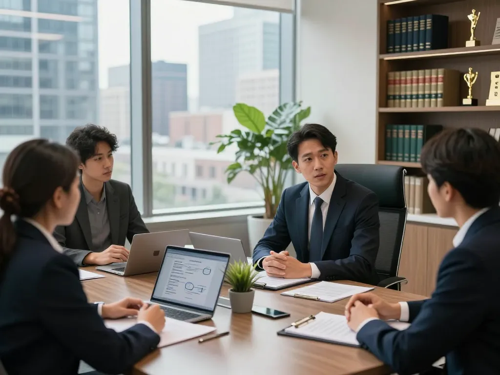 Business incorporation lawyer Ontario discusses legal strategies with entrepreneurs in a modern office setting.