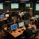 SOCOLIVE offers an engaging sports betting experience with screens showing live matches and excited bettors analyzing odds.