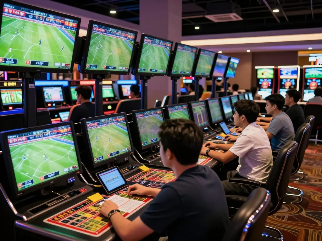 Exciting sports betting scene showcasing kênh trực tiếp bóng đá hôm nay with engaged players and dynamic screens.