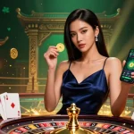 Experience the vibrant world of 32win, featuring a confident player engaging with a casino app amidst dynamic gaming elements.