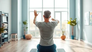 Patient exercising to relieve chronic low back pain with a physiotherapist's help.