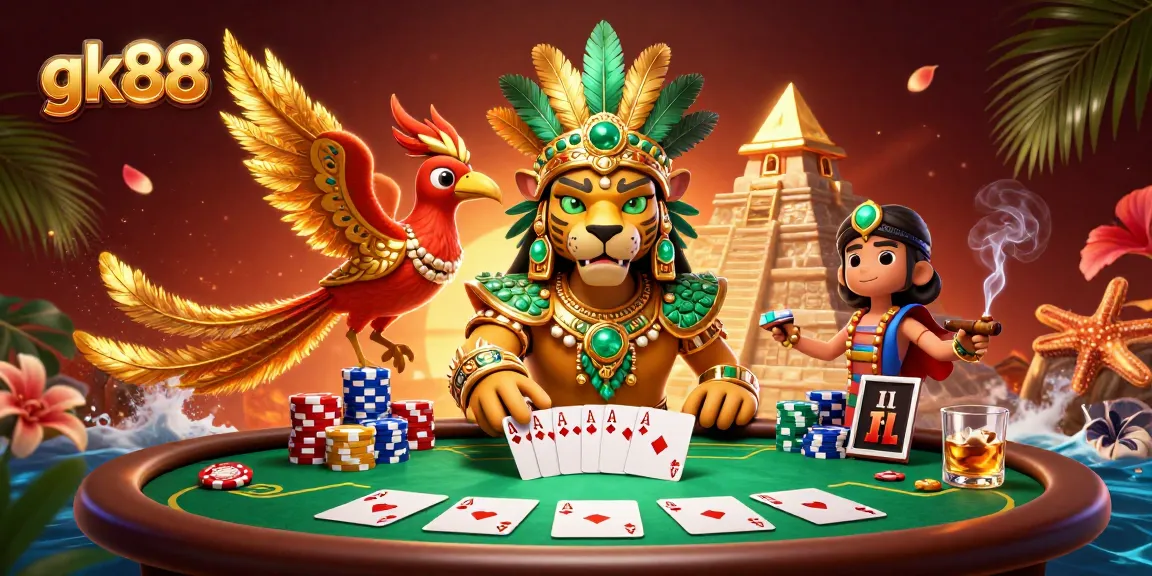 Experience thrilling poker games with gk88’s vibrant casino scene featuring captivating characters.