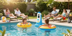 Family enjoying the Best Pool Chlorinators by their saltwater pool