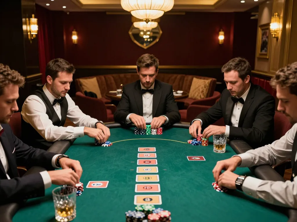 Engaging poker game scene showing players strategizing with DA88 chips stacked in front of them.