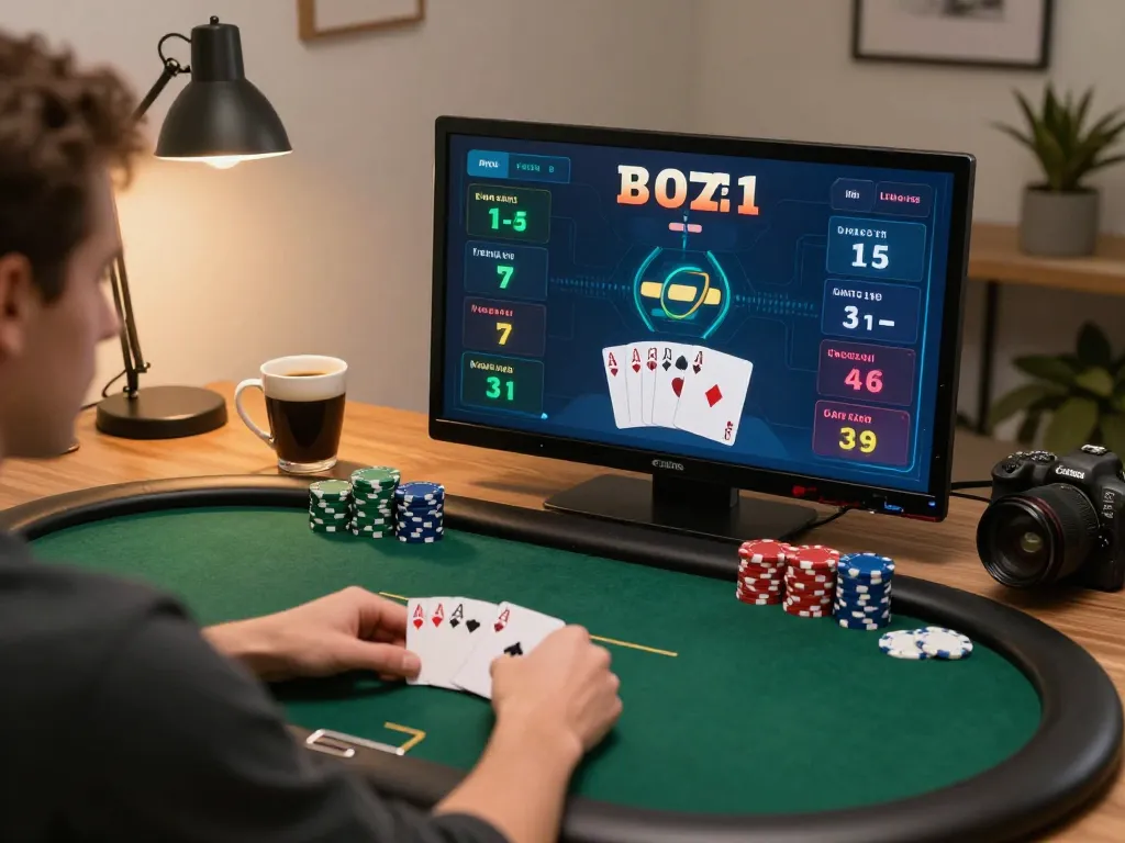 Engaged player strategizing during an online poker session at five88 with a competitive edge.