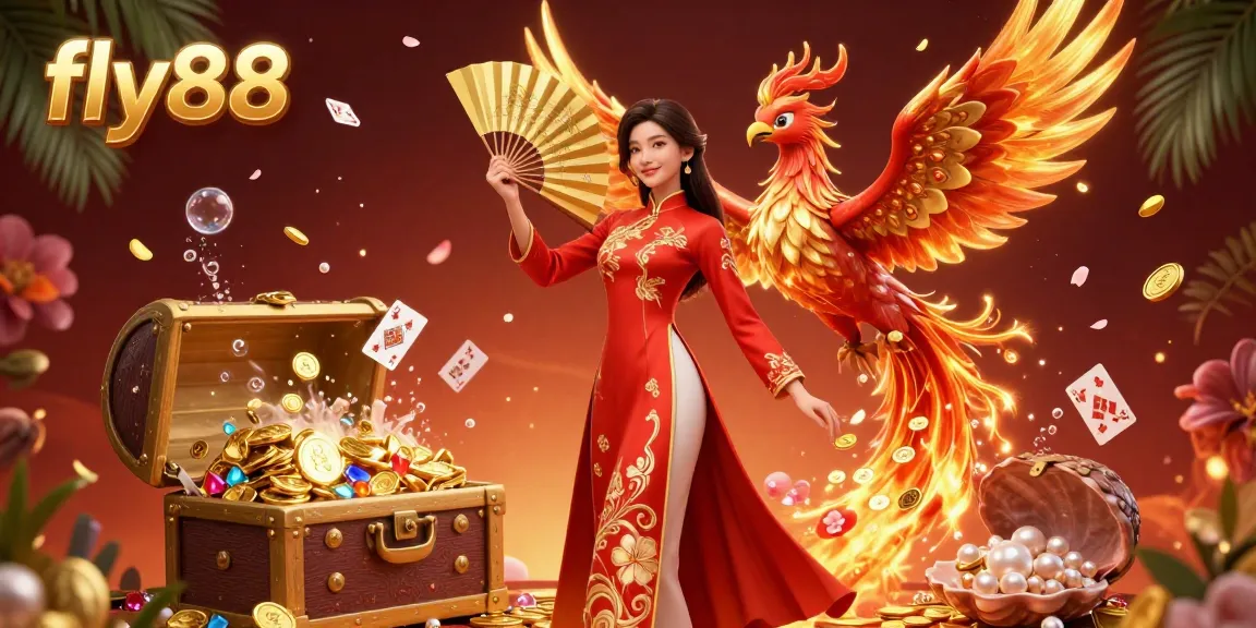 Engage with fly88 in a vibrant 3D casino scene, blending culture and gaming excitement.