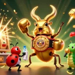 Join the excitement of okwintv with a dynamic casino battle scene featuring vibrant gaming elements.
