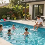Dolphin Pool Services ensuring family enjoyment around a sparkling pool in Virginia.