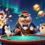 Enjoy thrilling poker with bj388 as a walrus, penguin dealer, and bluffing pufferfish in a vibrant underwater scene